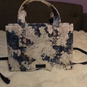 Vince Camuto Blue and Cream Floral Tote